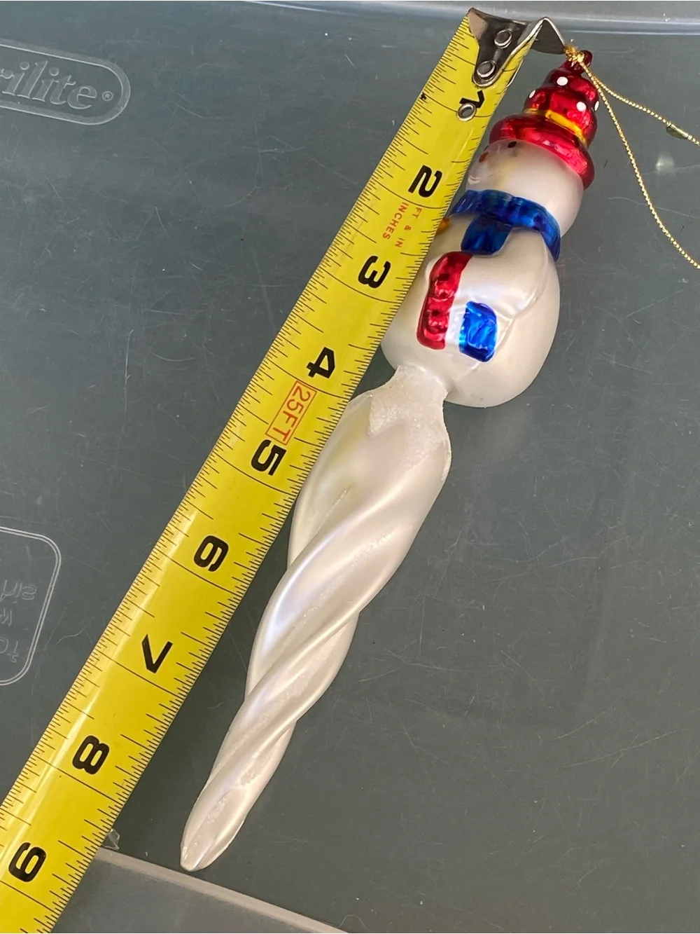 Russ Berrie Royal Winterfest Blown Glass Ornament Glitter Icicle Snowman